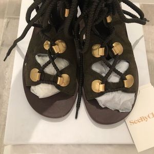 SeeBy Chloe Gladiator Tie Army Green Sandals